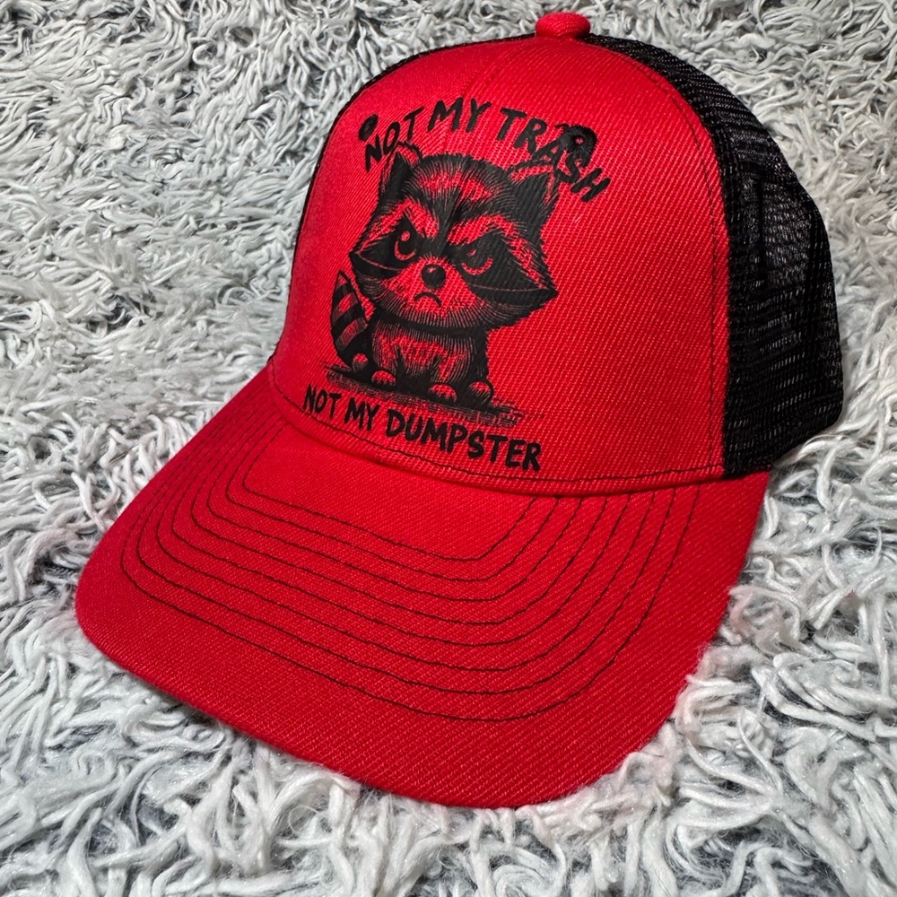 Red and Black Raccoon Graphic Trucker Hat